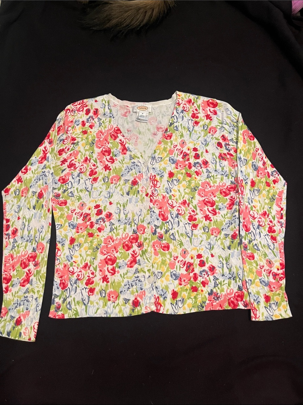 Talbots Floral Button-Front Shirt - Pink, Green, Blue on White